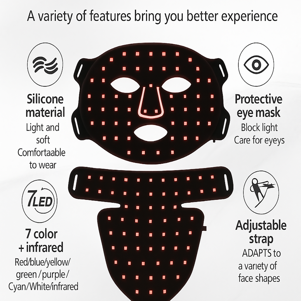 LED Facial Therapy Mask – 8-Color Red & Near-Infrared Light for Firming, Whitening & Anti-Redness
