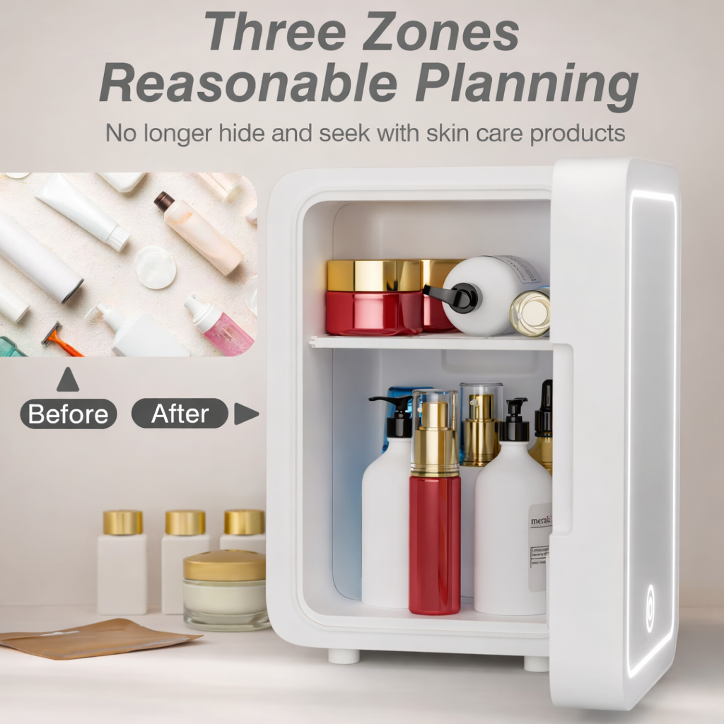 4L Mini Makeup Fridge with LED Mirror – Portable Cosmetic Storage Cooler for Home & Car