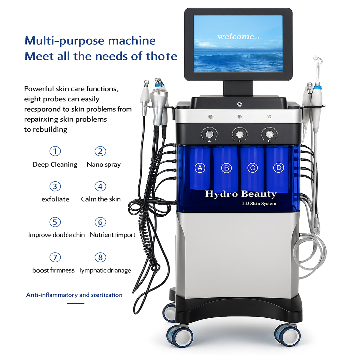 Theia Beautymaster Hydra 14 In 1 Diamond Peeling Hydro Microdermabrasion Oxygen Jet Aqua Facials Skin Care Cleaning Hydra Dermabrasion Facial Machine
