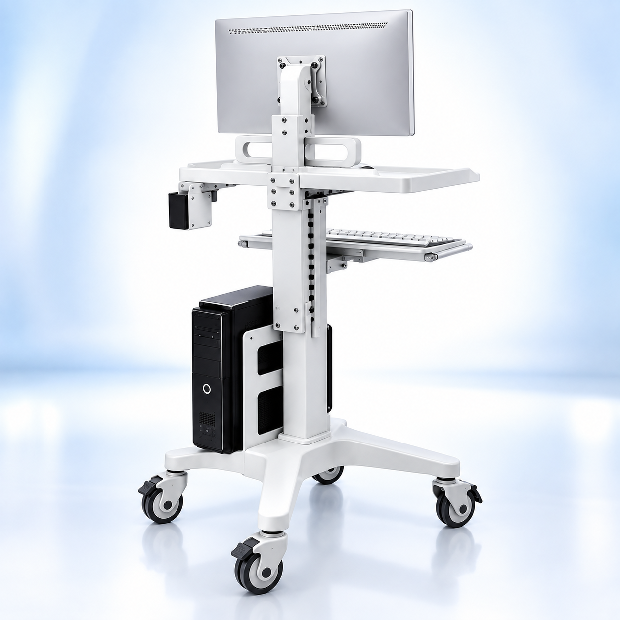 Professional Adjustable Equipment Trolley with Dual Shelves & Lockable Wheels – White