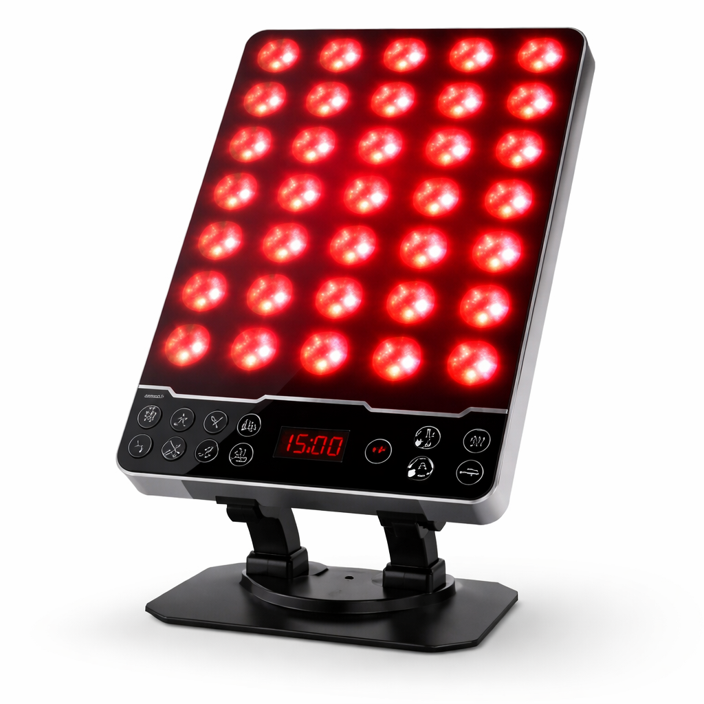 8 Modes Red Light Therapy Panel with 660nm / 850nm / 590nm / 415nm – Mini Desktop LED Device for Skin Care and Anti-Aging