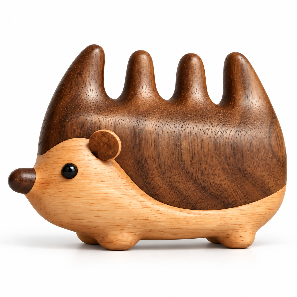 Natural Wooden Hedgehog Scalp Massage Comb – Walnut Wood Wide-Tooth Hair Comb & Handheld Massage Tool