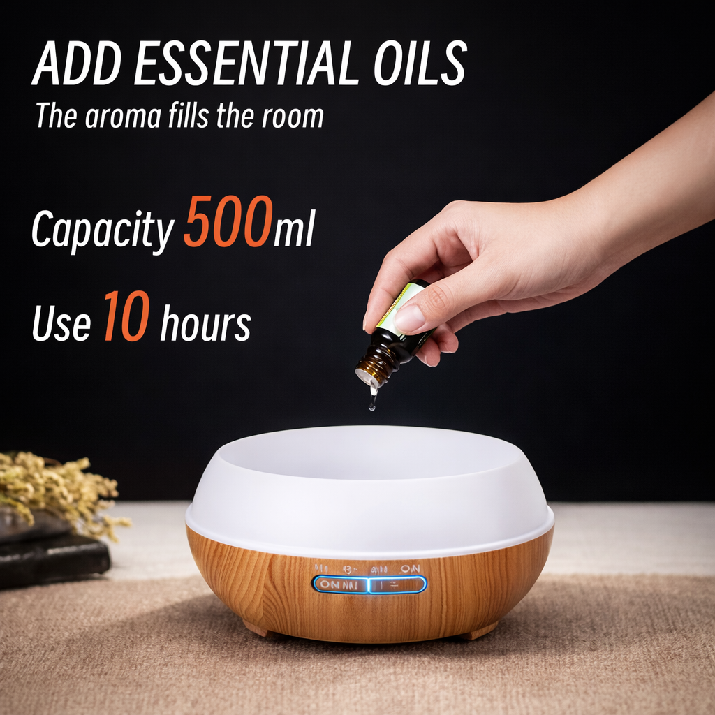 Ultrasonic Wood Grain Aromatherapy Diffuser with Blue LED – USB Essential Oil Humidifier & Cool Mist Air Purifier for Home & Office