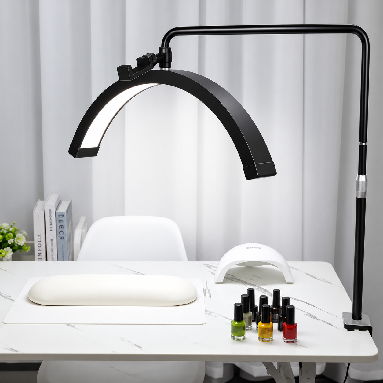 Luxury Half Moon LED Nail Lamp – 40W, Adjustable Salon Lighting