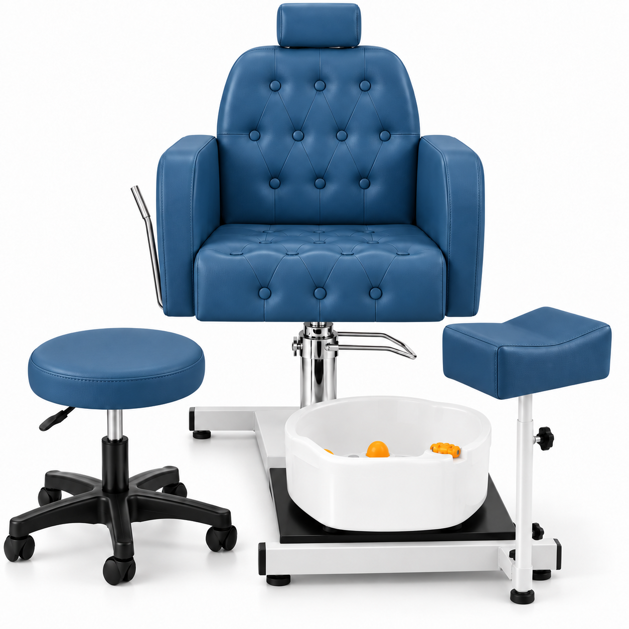 Professional 360° Pedicure Spa Chair with Foot Bath Basin, Adjustable Footrest & Salon Stool