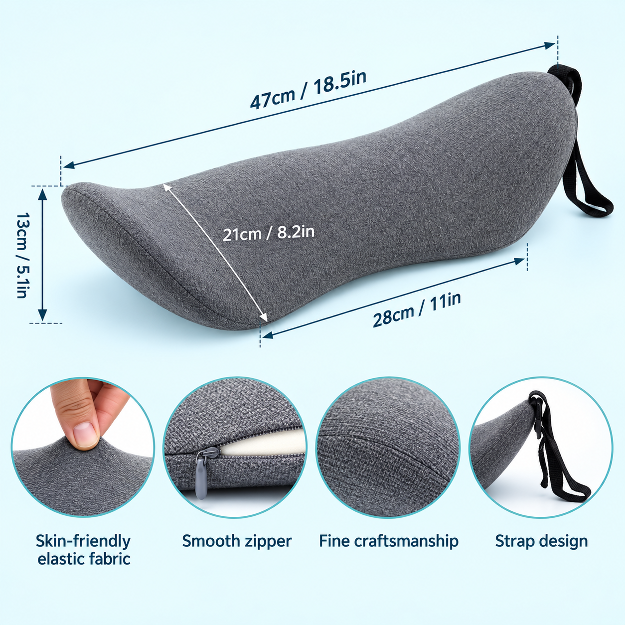 Ergonomic Lumbar Support Pillow – Memory Foam Lower Back Cushion for Bed, Couch & Side Sleepers