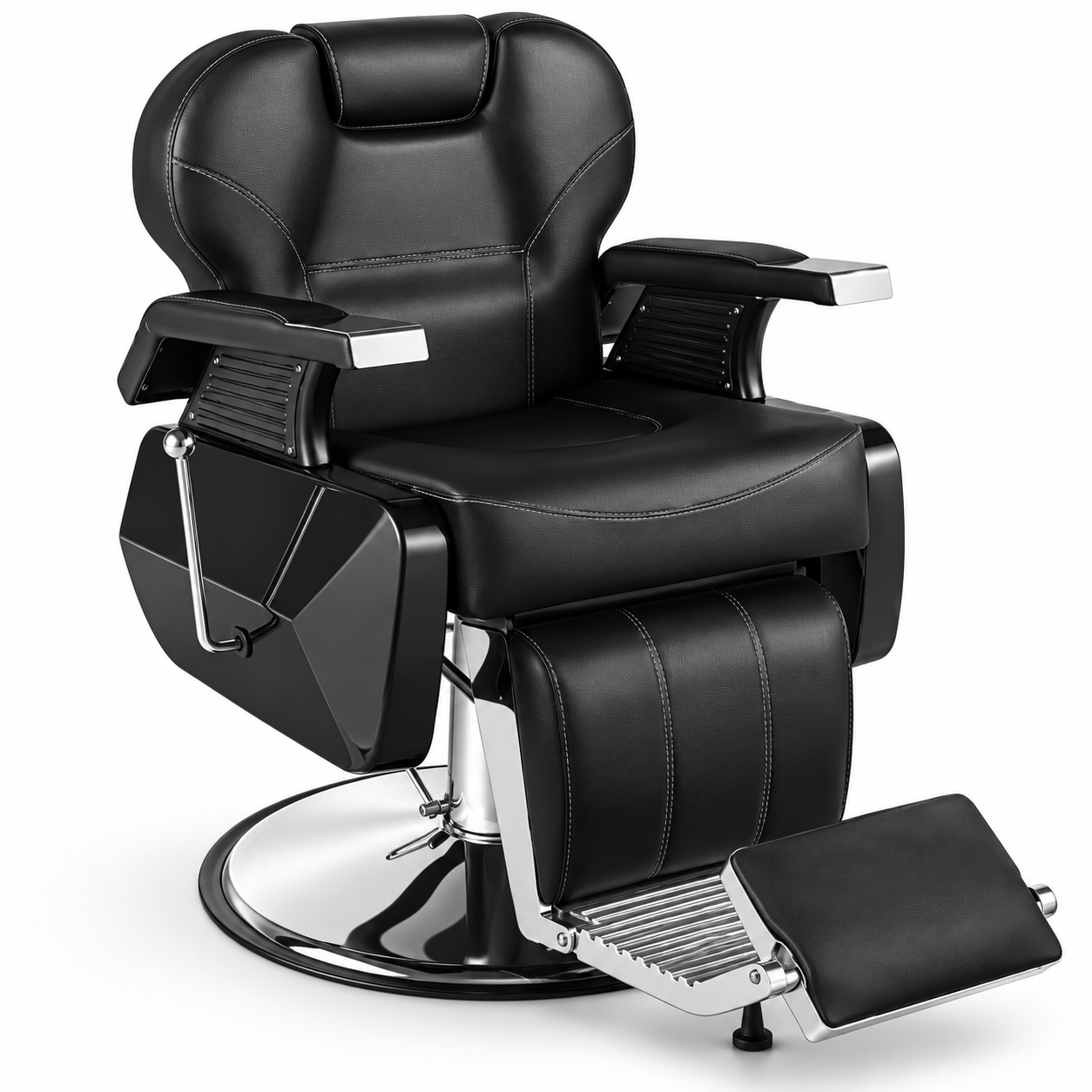 Professional Hydraulic Barber Chair – Black Reclining Salon Chair with Adjustable Headrest & Footrest