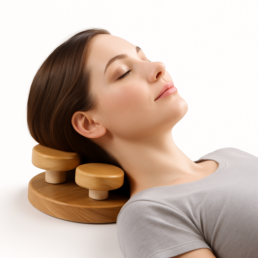 Premium Wooden Sauna Headrest with Rotatable Discs – Ergonomic Neck Support for Spa and Wellness
