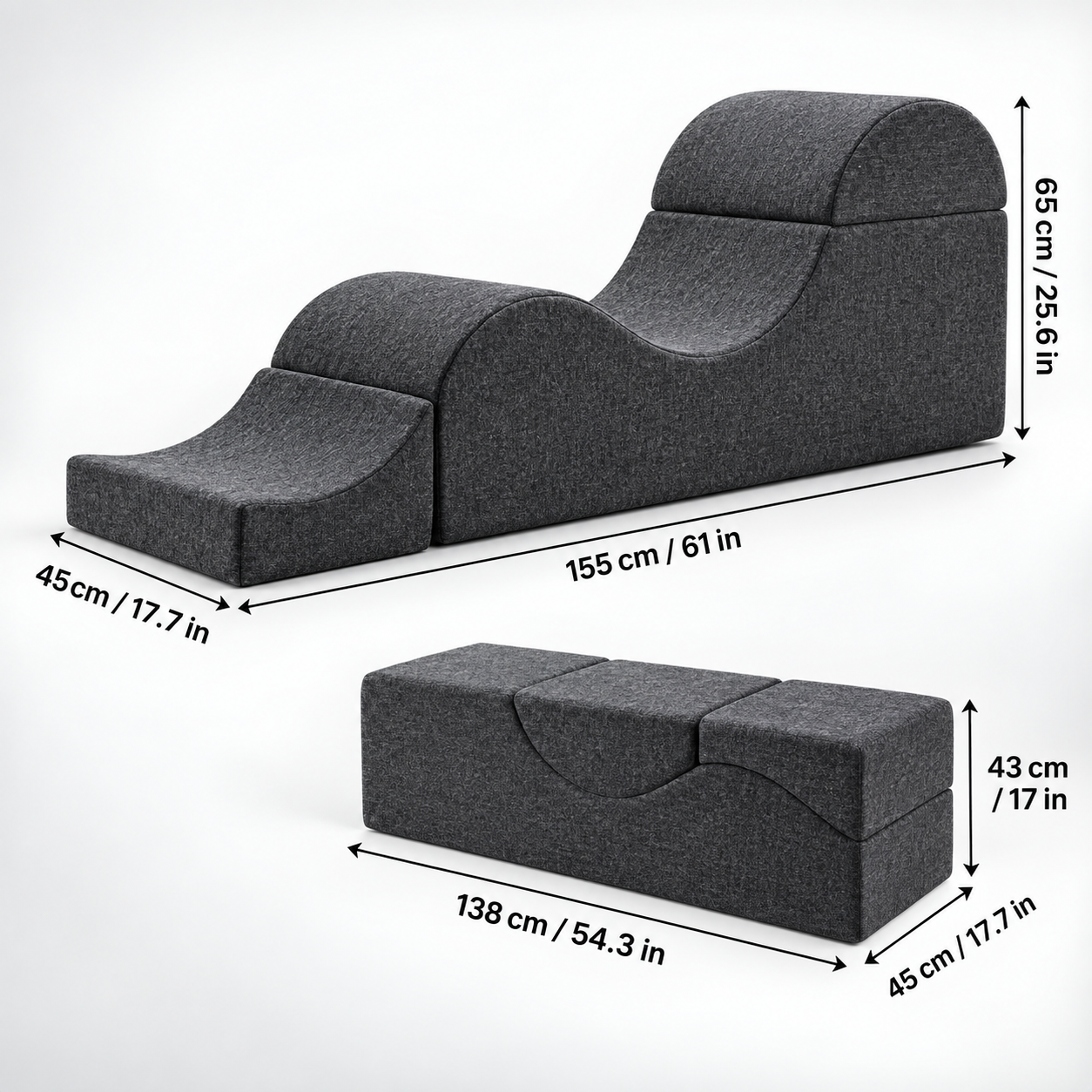Convertible Floor Lounge Chair with Backrest & Leg Support – Modular Upholstered Recliner