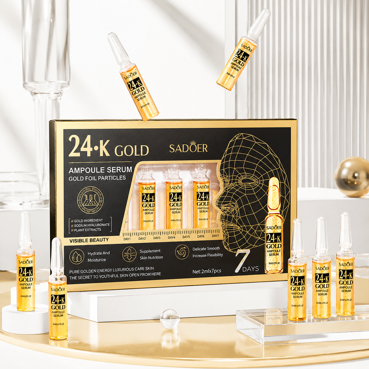 24K Gold Hyaluronic Acid Facial Ampoule Collection – Intensive Hydration & Radiance Skin Treatment