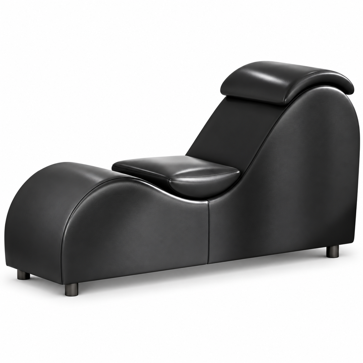 60-Inch Ergonomic Yoga Chaise Lounge – Curved Padded Stretching Chair with Faux Leather Upholstery, Black