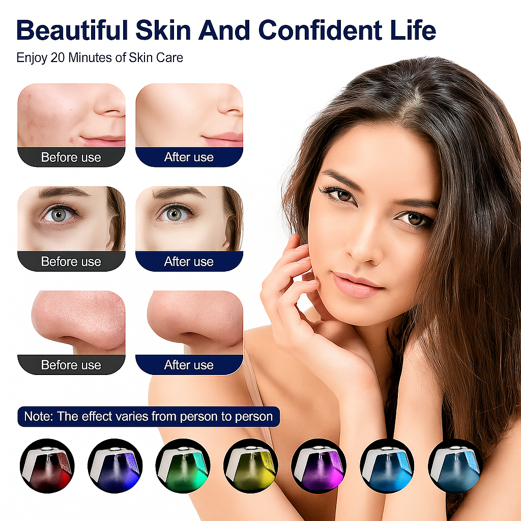 Theia Glow Omega Pro – 7-Color LED Light Therapy PDT Device for Skin Rejuvenation & Anti-Aging