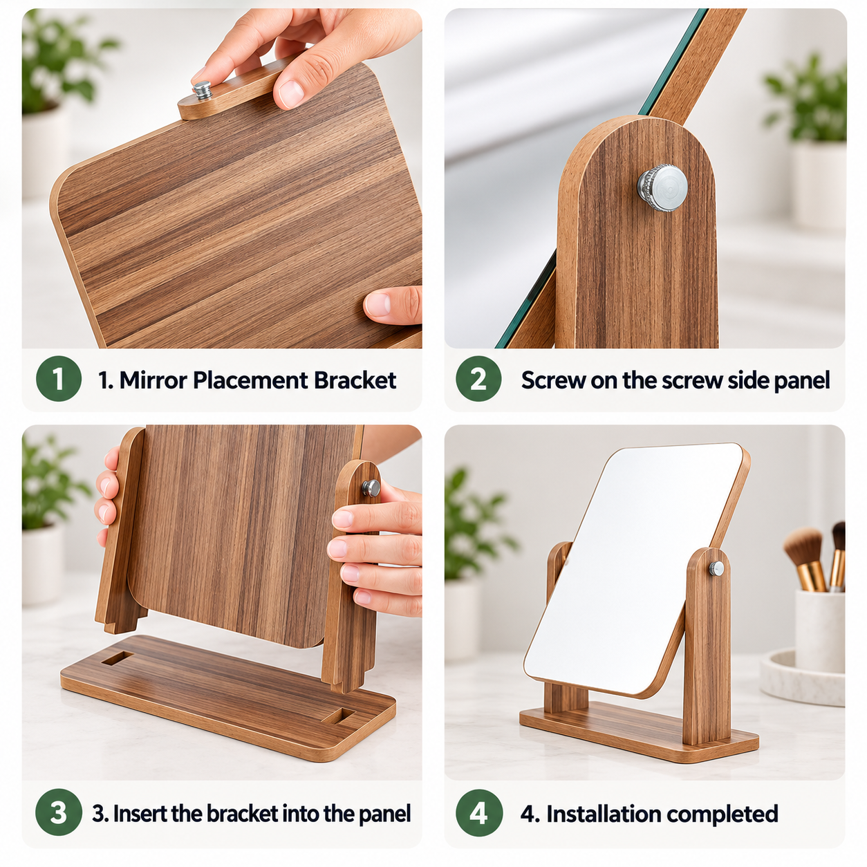 360° Rotating Wooden Vanity Mirror with Adjustable Tabletop Stand