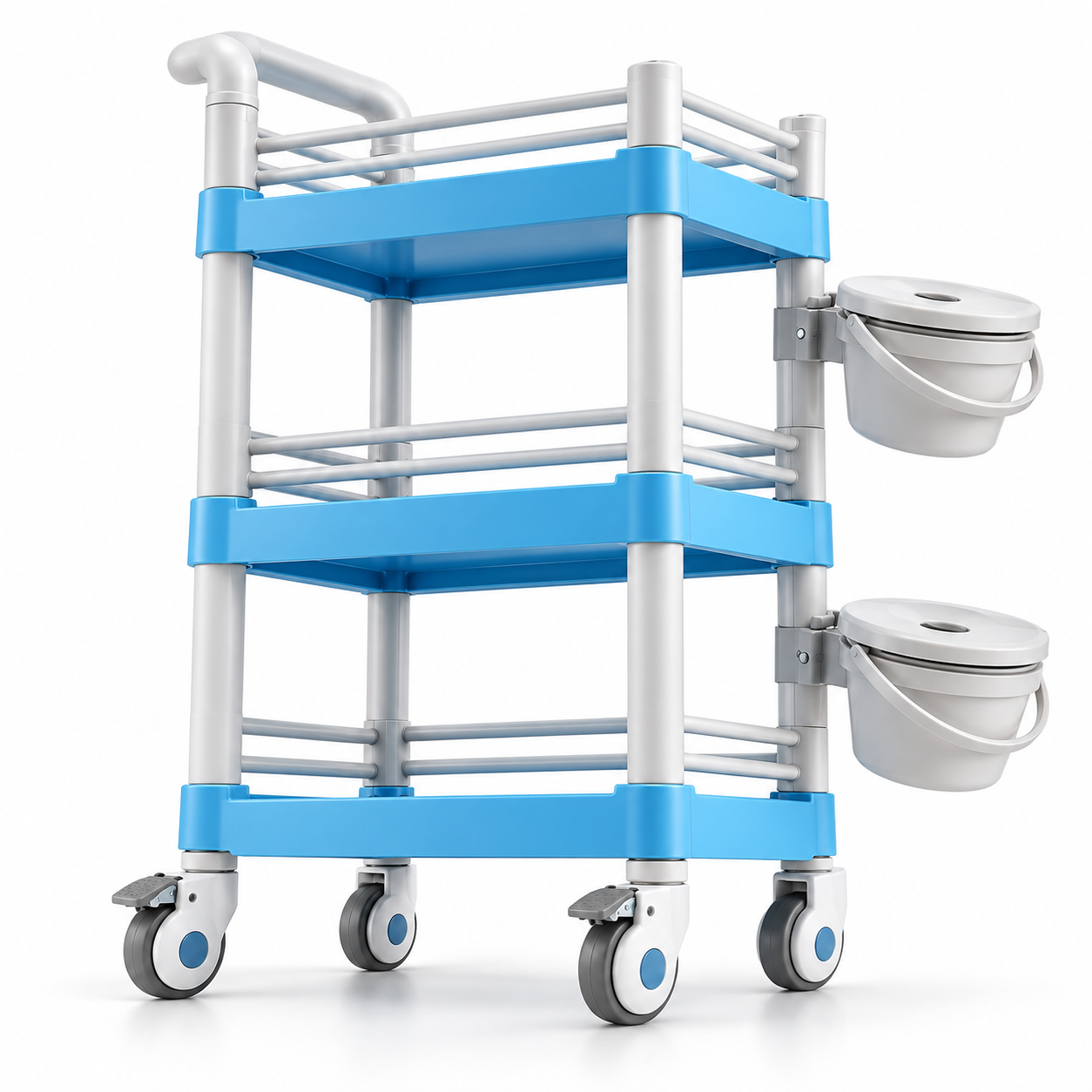 3-Tier Professional Salon Utility Cart with Drawer, 2 Side Bins & Locking Wheels – Mobile Beauty Spa Storage Trolley