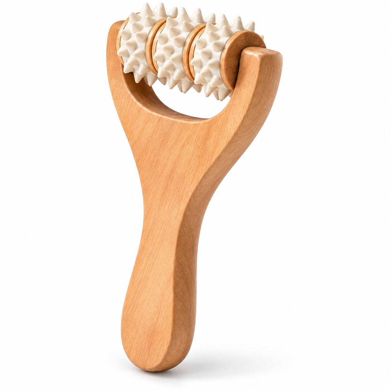 Wooden Handheld Massage Roller with Wheels