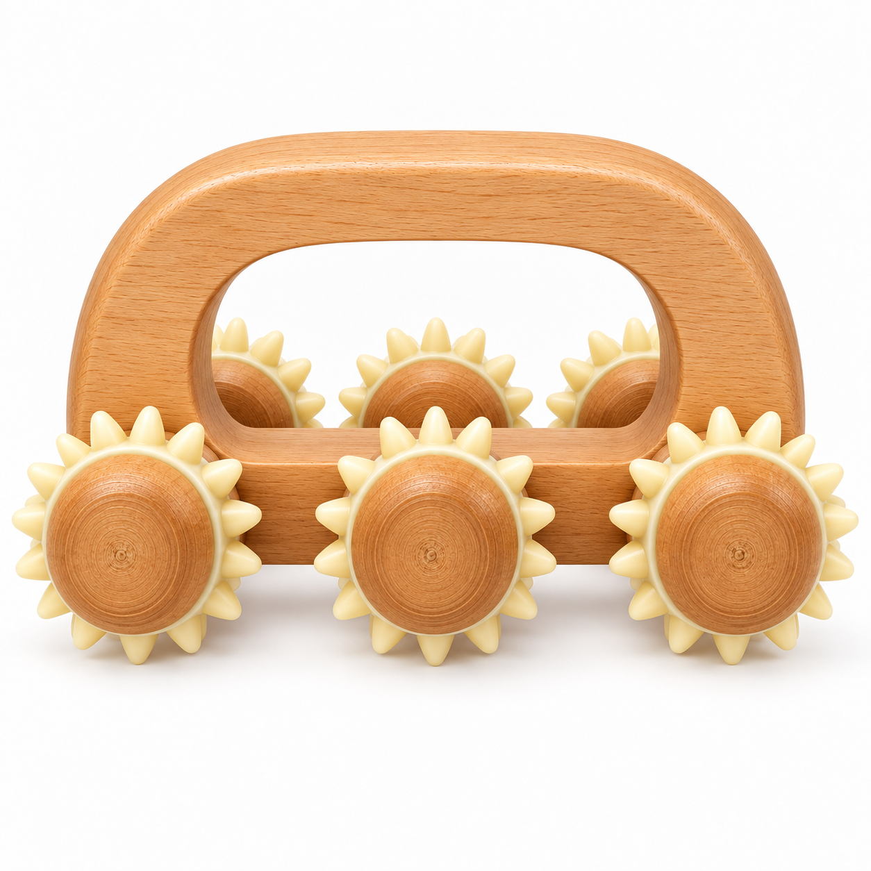 Wooden Body Massage Roller with Spiked Wheels