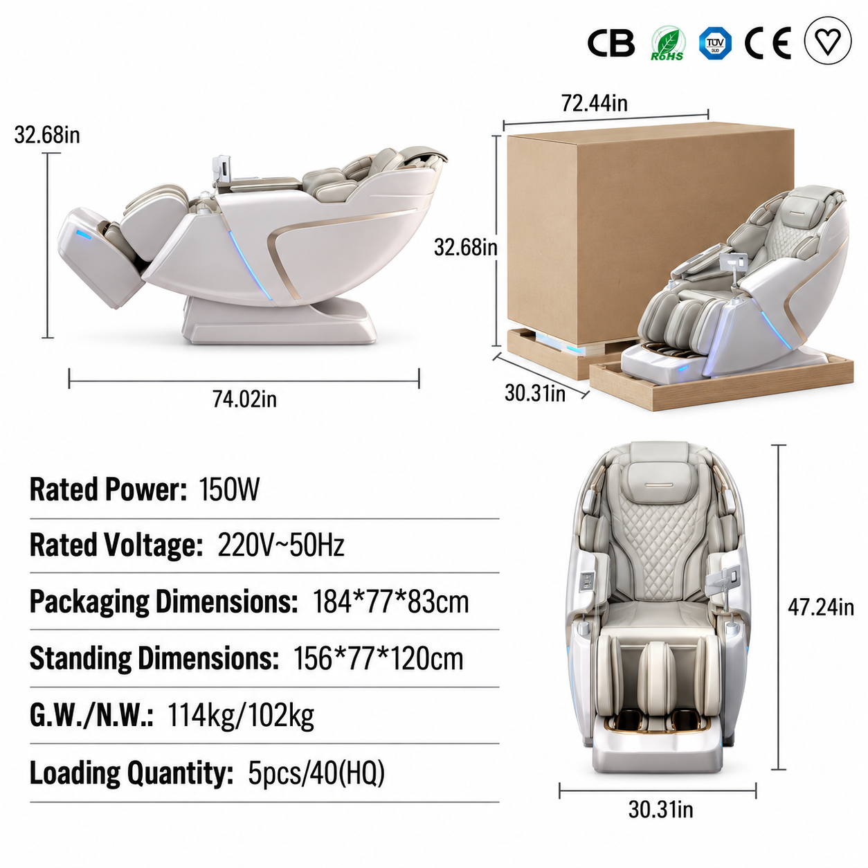 L50 4D SL-Track Full Body Massage Chair with Zero Gravity, Airbags, Heating & Touchscreen