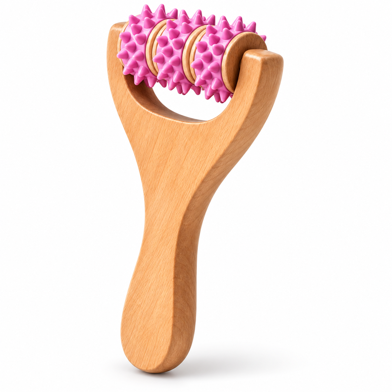 Wooden Handheld Massage Roller with Wheels