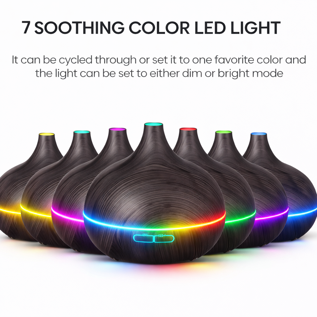 Ultrasonic Wood Grain Aromatherapy Diffuser with Blue LED – USB Essential Oil Humidifier & Cool Mist Air Purifier for Home & Office