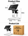 Professional 4.3" IPS Digital Microscope – 50X–1600X Magnification, 2MP Camera, 1080P Display, Adjustable LED Lighting & PC Connection