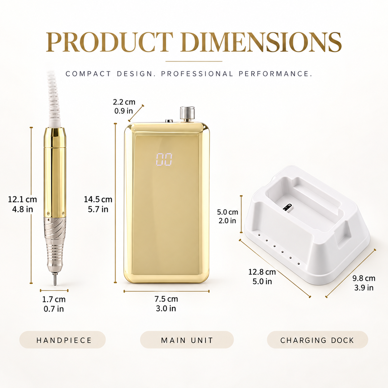 45K Brushless Professional Nail Drill 85W with HD Display, Rechargeable Battery & Charging Base