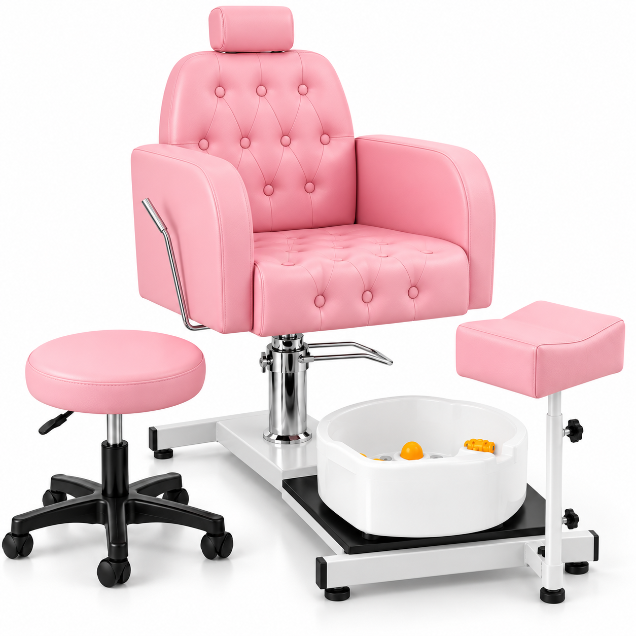 Professional 360° Pedicure Spa Chair with Foot Bath Basin, Adjustable Footrest & Salon Stool