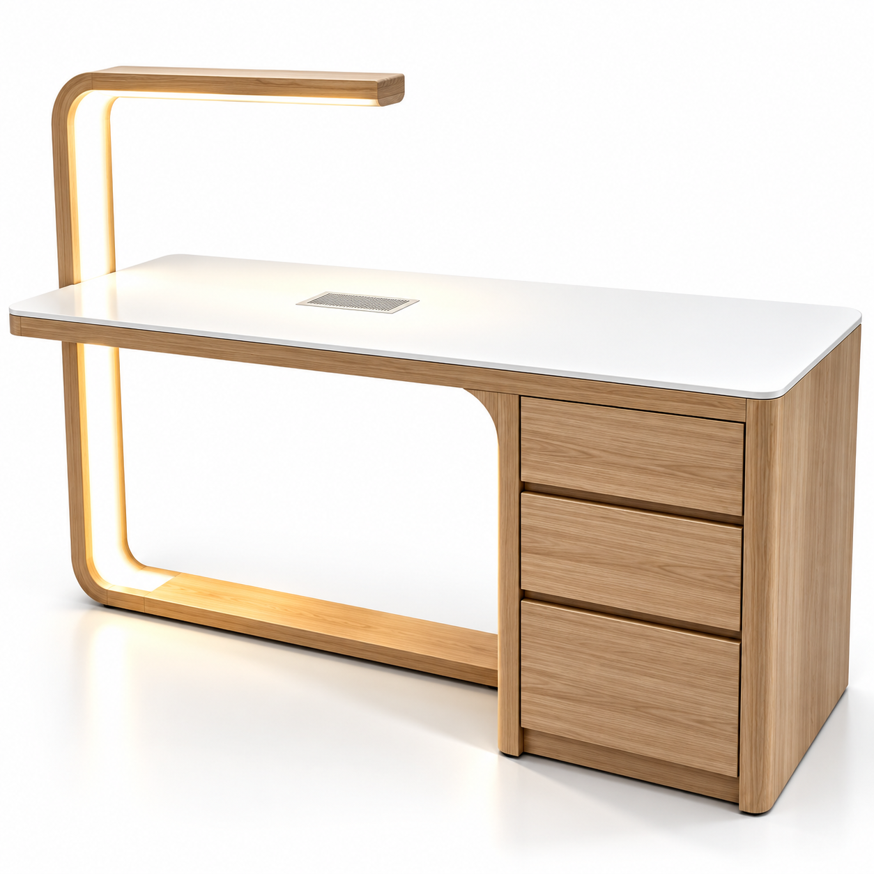 Theia Designer Manicure Table with U-Shaped LED Lamp, Electric Dust Collector & Large Storage Drawers