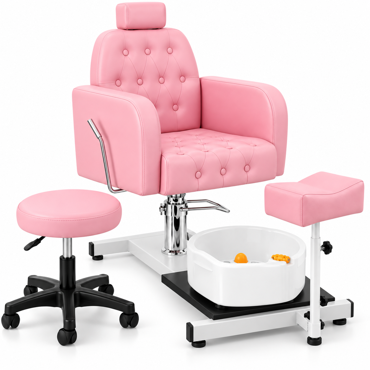 Professional 360° Pedicure Spa Chair with Foot Bath Basin, Adjustable Footrest & Salon Stool