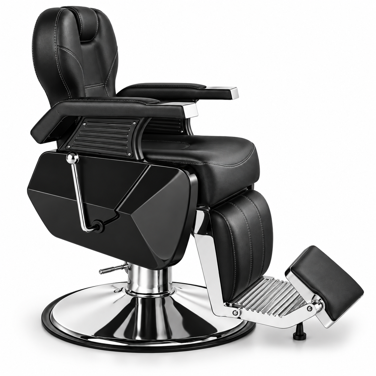 Professional Hydraulic Barber Chair – Black Reclining Salon Chair with Adjustable Headrest & Footrest
