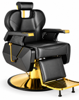 Luxury Black & Gold Hydraulic Barber Chair – Reclining Professional Salon Chair with Adjustable Headrest & Footrest