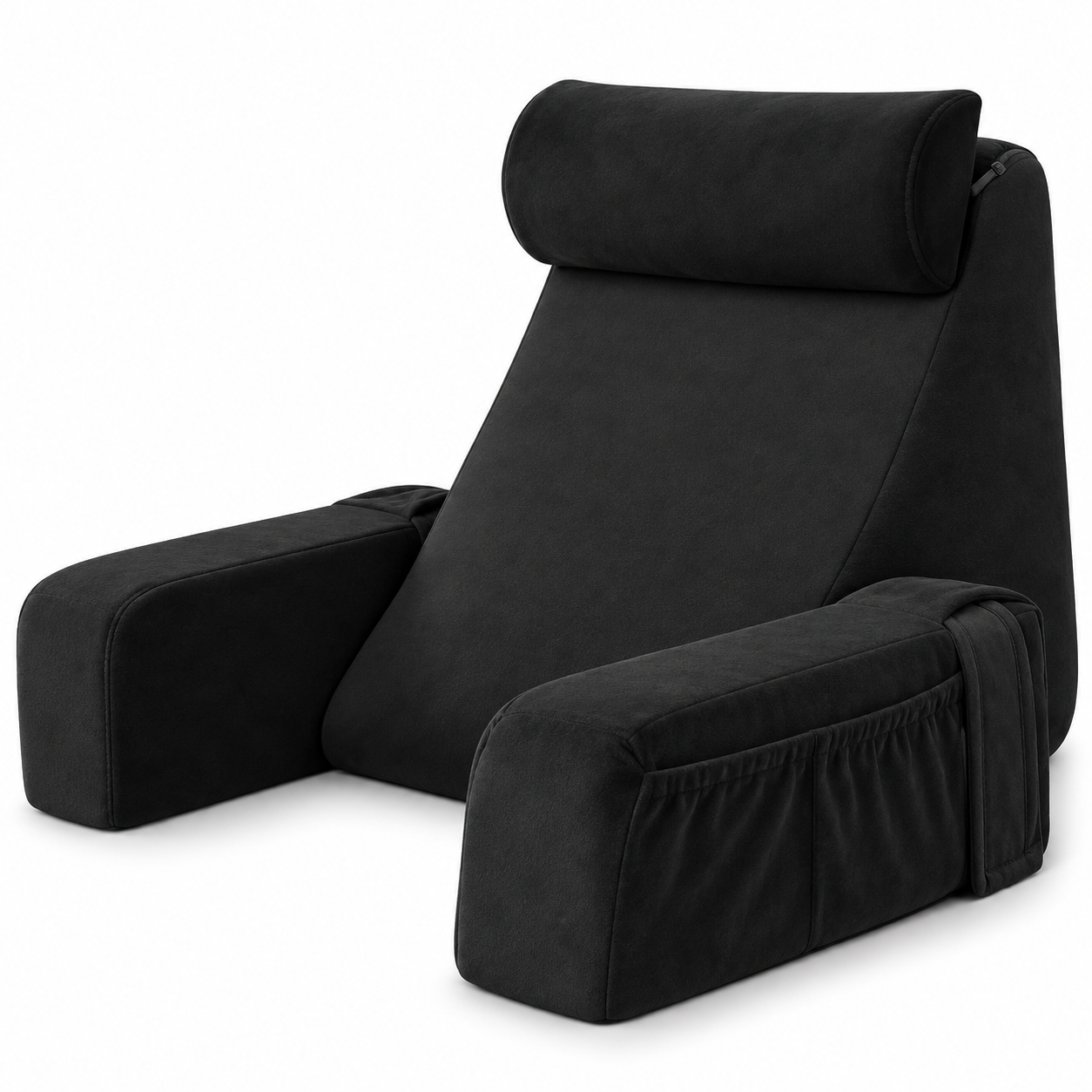 Memory Foam Bed Rest Pillow with Armrests, Neck Support & Side Pockets – Reading Backrest Cushion
