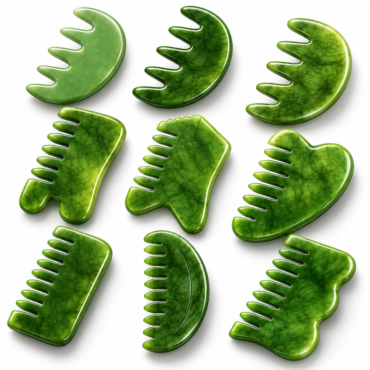 Theia Premium Natural Jade Gua Sha Comb Set – Multi-Shape Massager for Face, Scalp & Body