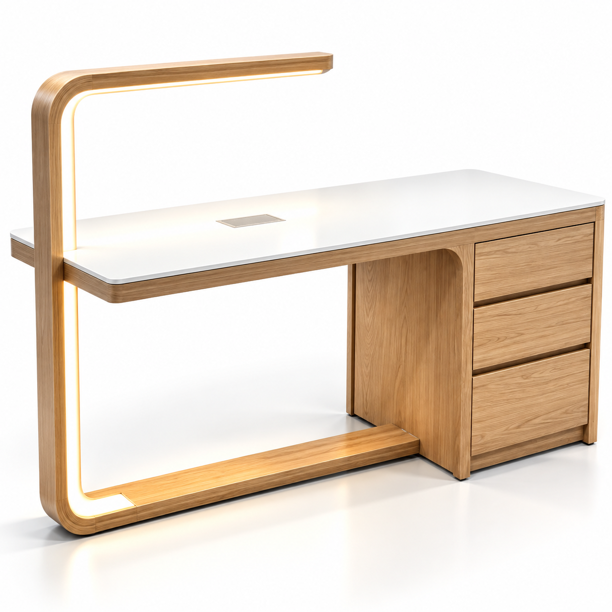 Theia Designer Manicure Table with U-Shaped LED Lamp, Electric Dust Collector & Large Storage Drawers
