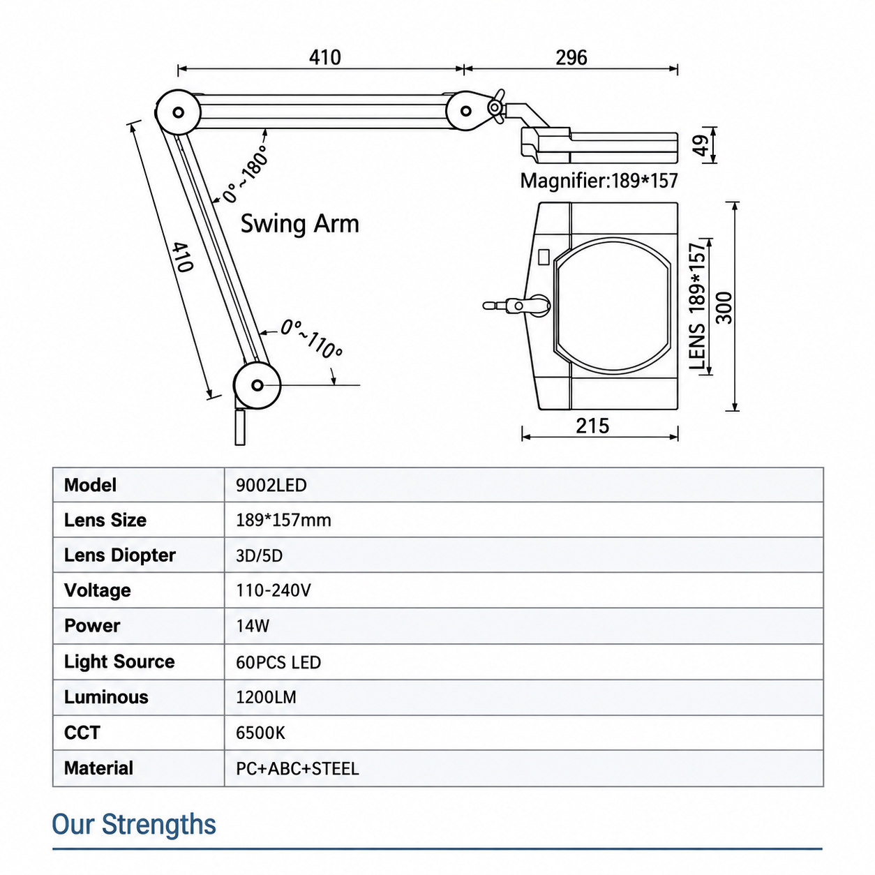 Professional LED Magnifying Lamp 9002LED – 3D/5D Glass Lens, 1200 Lumens, Adjustable Swing Arm