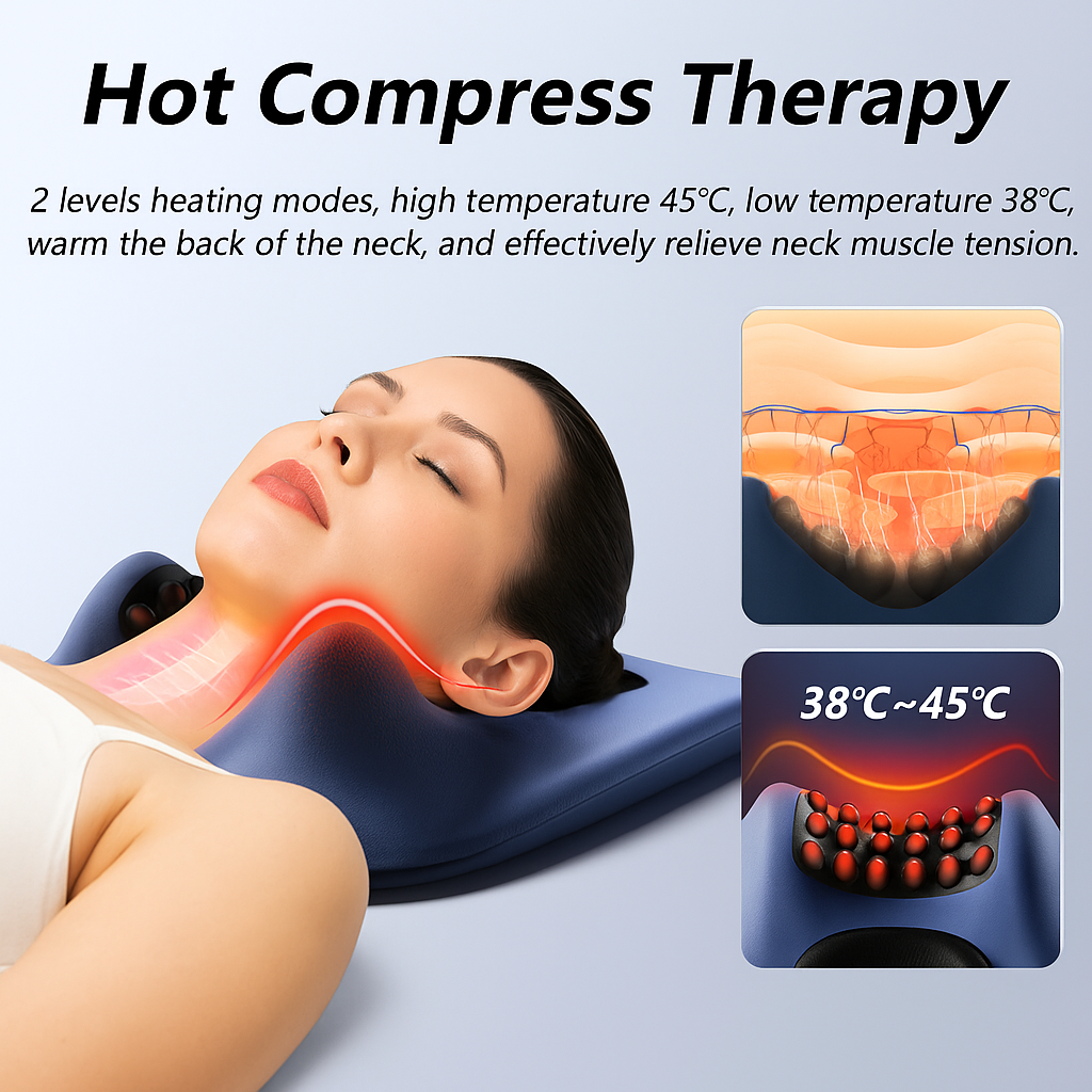 EMS Pulse Neck Pillow Massager – Electric Neck Support with Gentle Heating & Vibration Functions