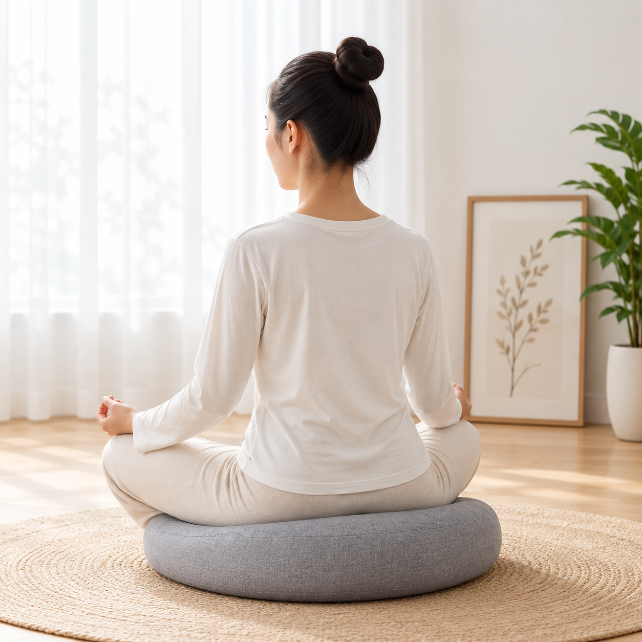 Meditation Floor Cushion with Integrated Back Support – Ergonomic Gray Yoga Sitting Pillow