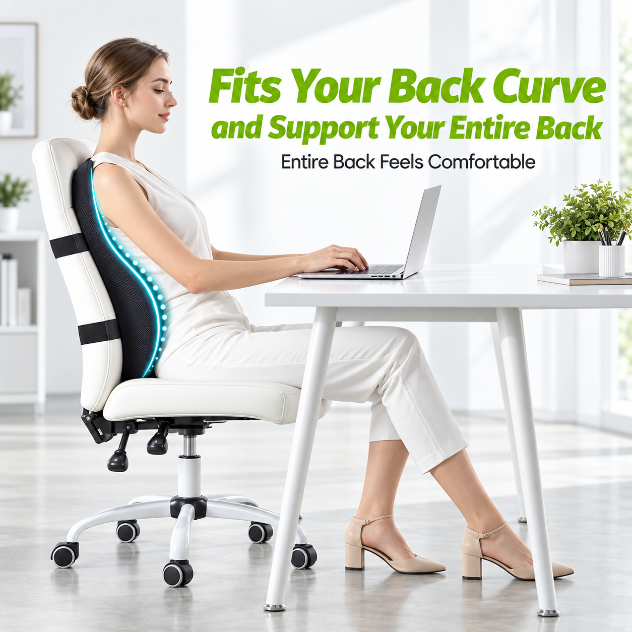 Ergonomic Full Back Memory Foam Lumbar Support Cushion – Adjustable Office Chair Back Pillow