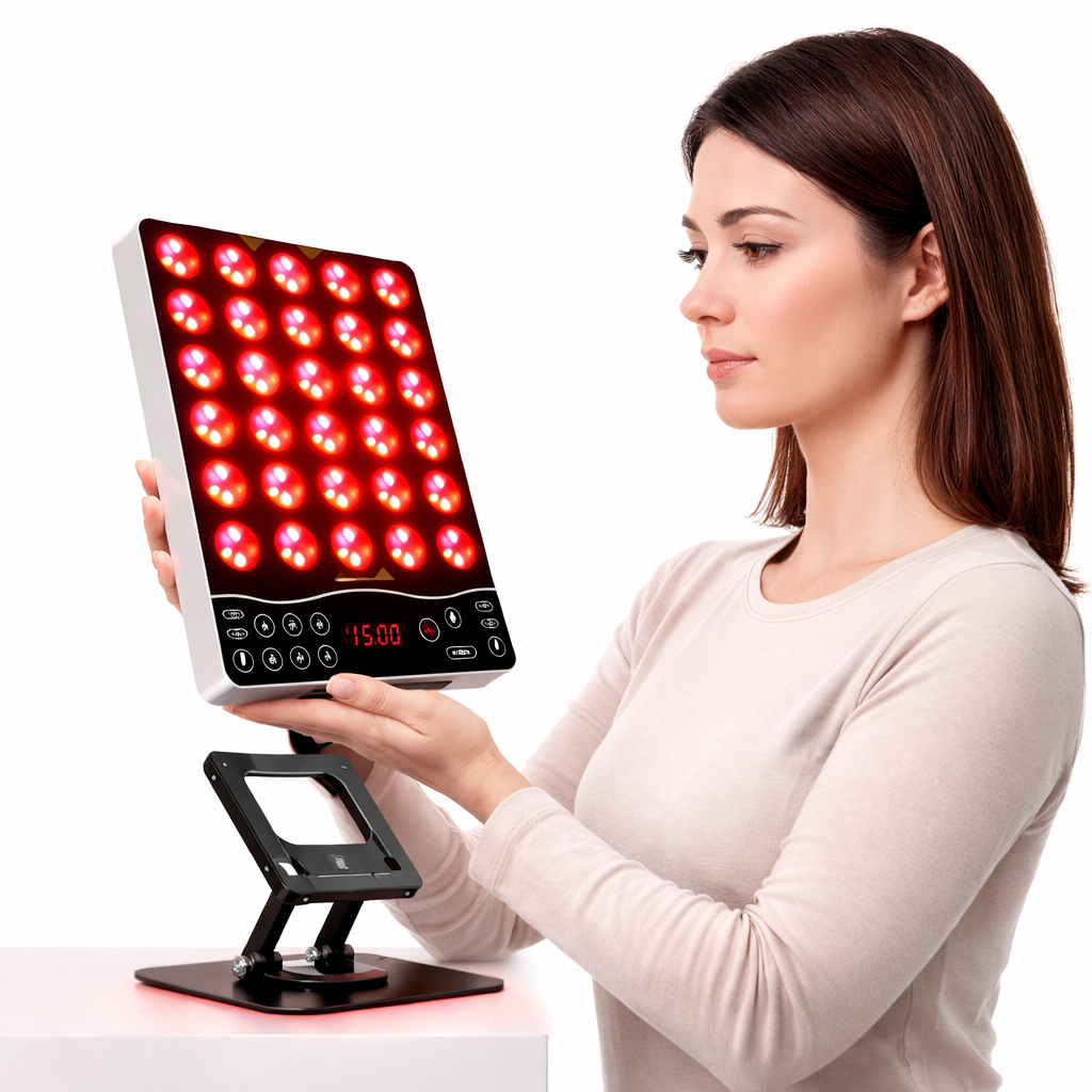 8 Modes Red Light Therapy Panel with 660nm / 850nm / 590nm / 415nm – Mini Desktop LED Device for Skin Care and Anti-Aging