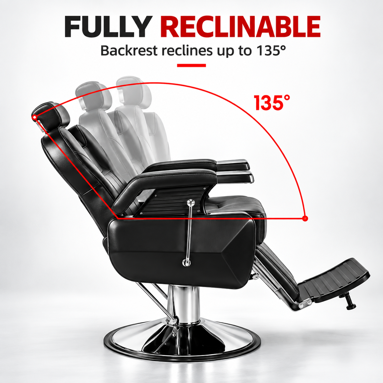 Luxury Black & Gold Hydraulic Barber Chair – Reclining Professional Salon Chair with Adjustable Headrest & Footrest