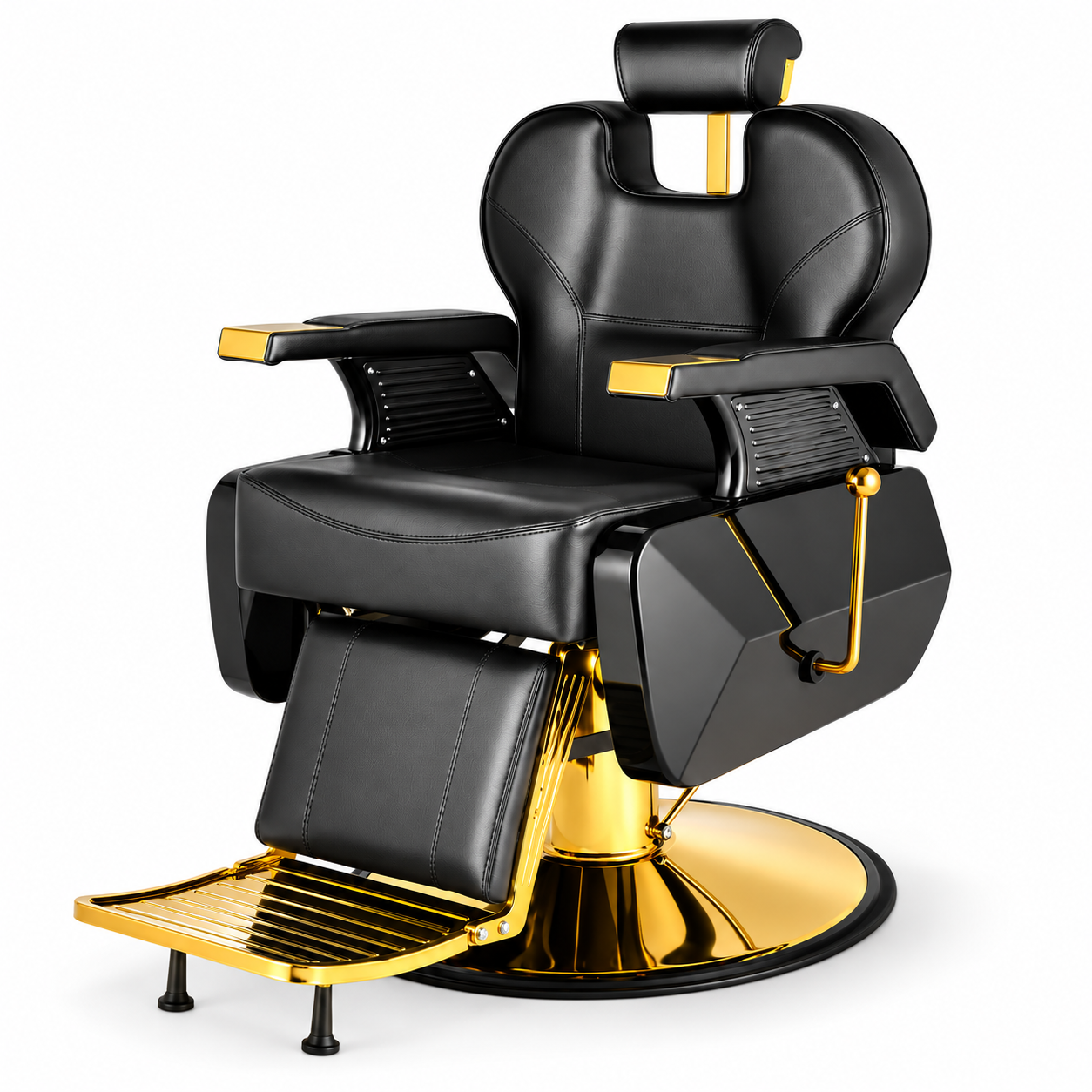 Luxury Black & Gold Hydraulic Barber Chair – Reclining Professional Salon Chair with Adjustable Headrest & Footrest