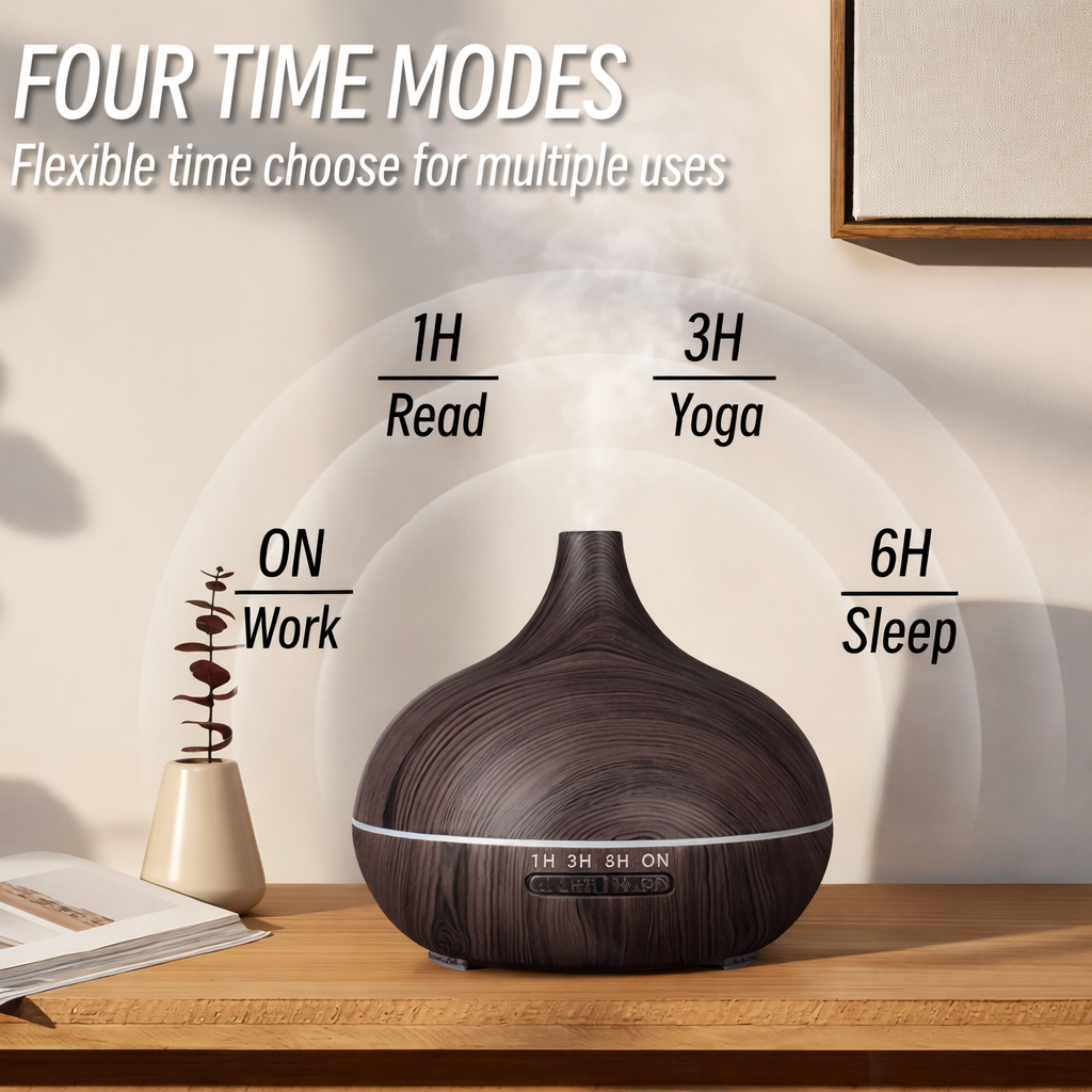 Ultrasonic Wood Grain Aromatherapy Diffuser with Blue LED – USB Essential Oil Humidifier & Cool Mist Air Purifier for Home & Office