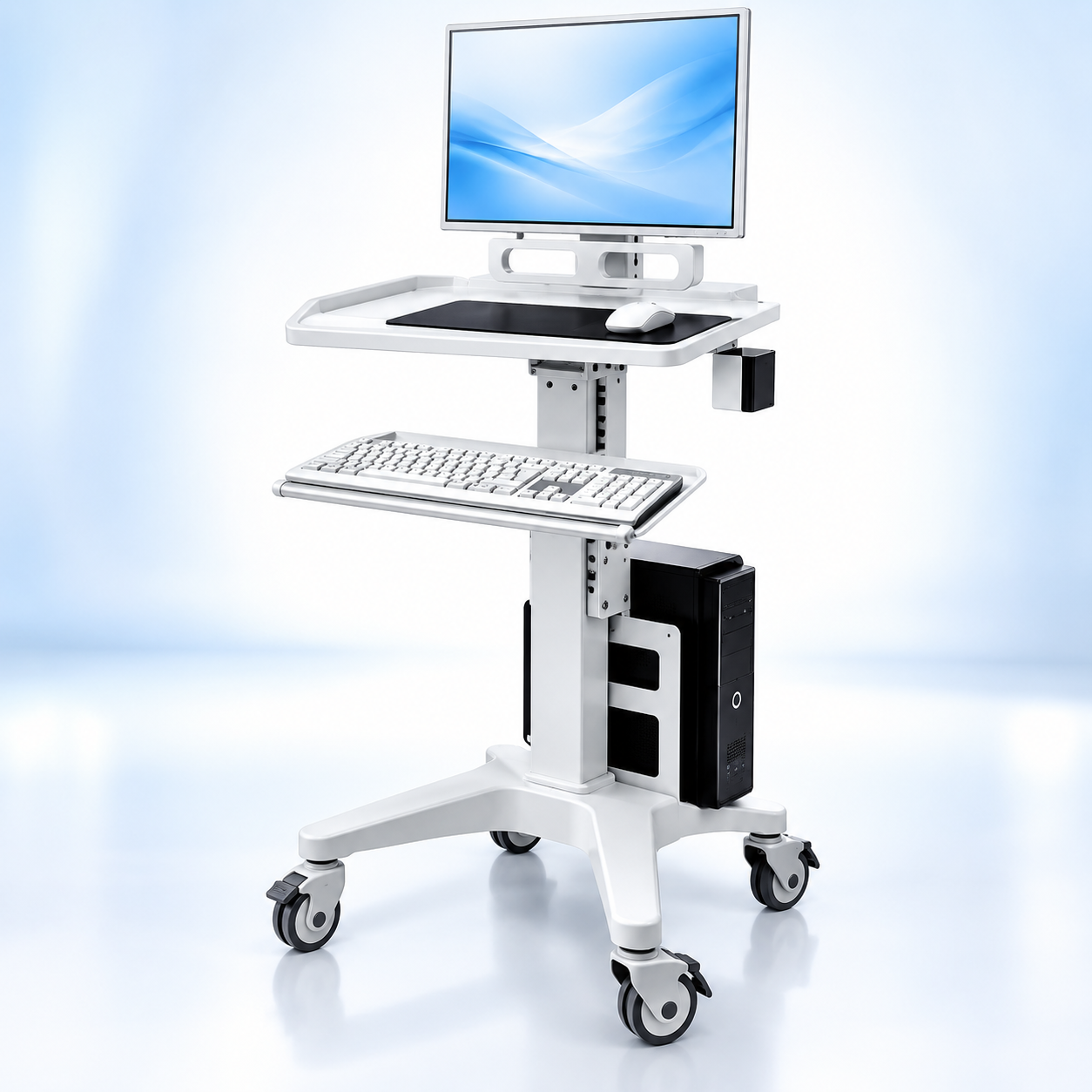 Professional Adjustable Equipment Trolley with Dual Shelves & Lockable Wheels – White