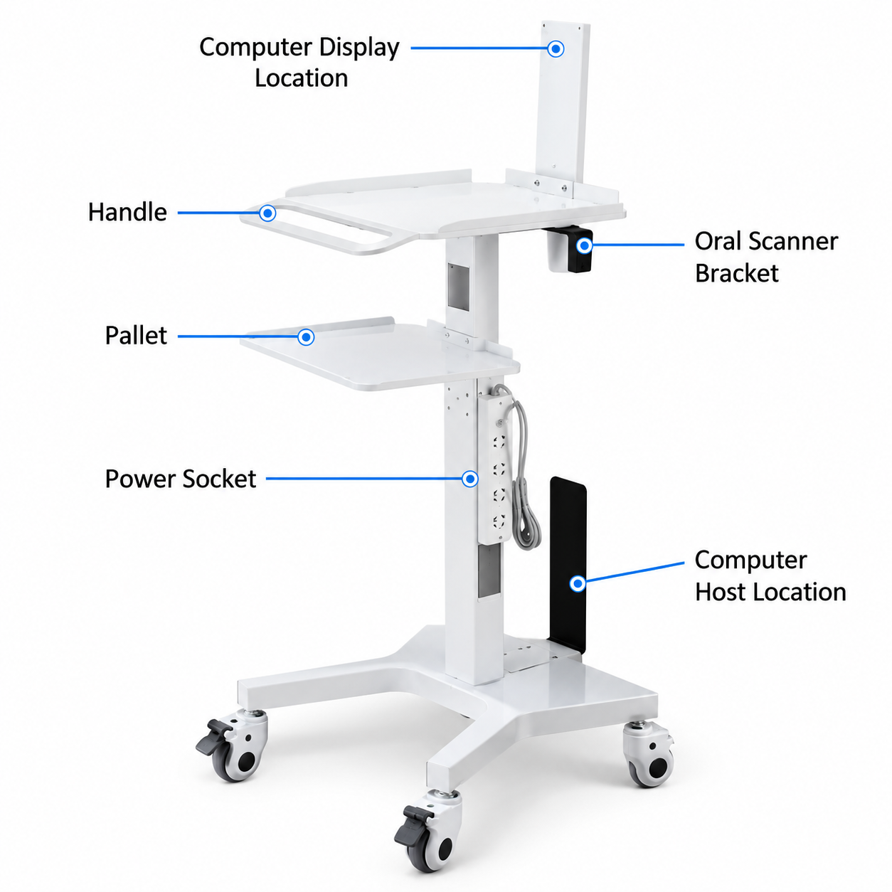 Professional Adjustable Equipment Trolley with Dual Shelves & Lockable Wheels – White