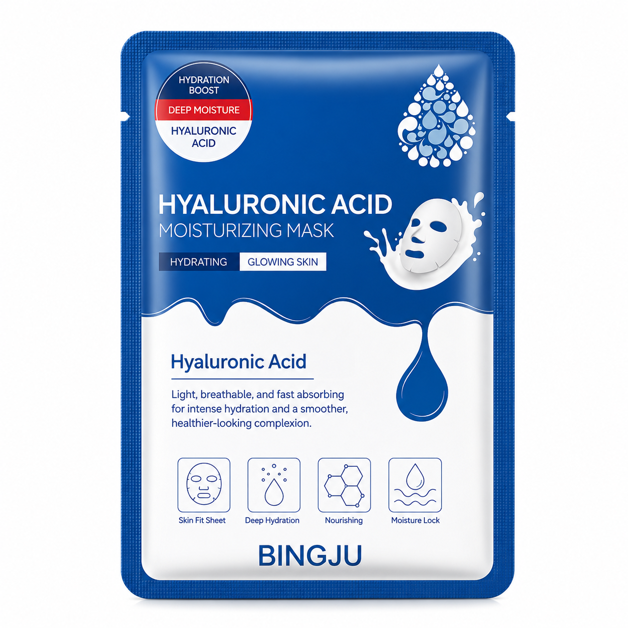 Hyaluronic Acid Hydrating Facial Mask Set – Deep Moisture, Skin Barrier Support & Radiant Glow Sheet Masks (10 PCS)