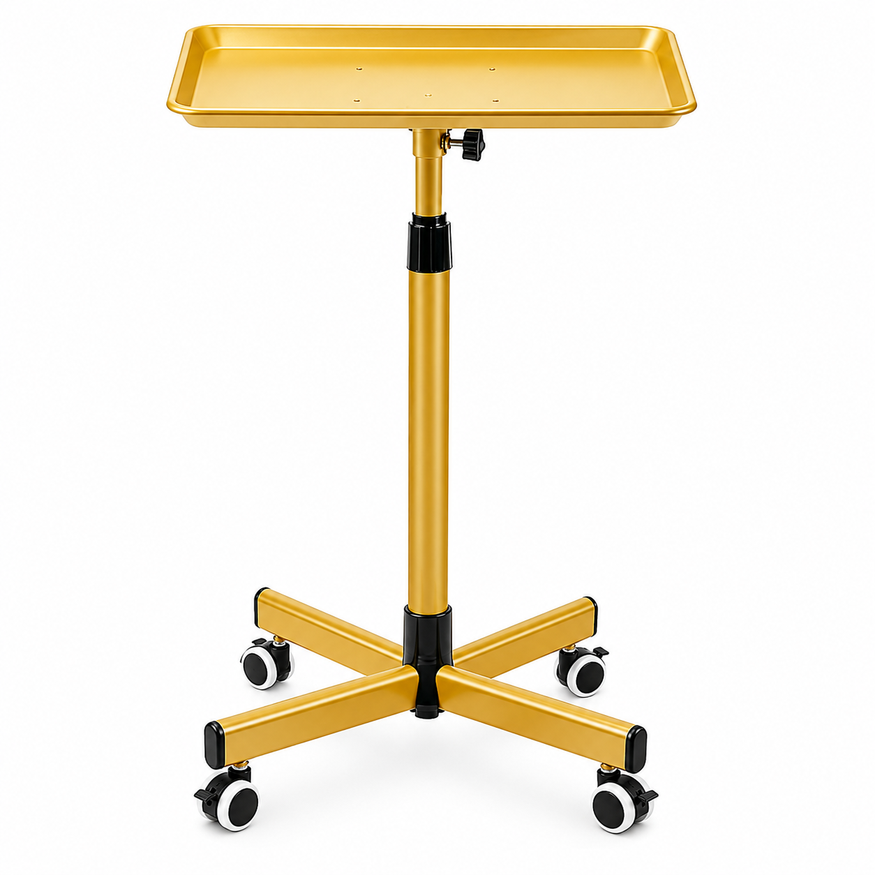 Professional Adjustable Beauty Salon Trolley with Aluminum Tray & Wheels – Gold