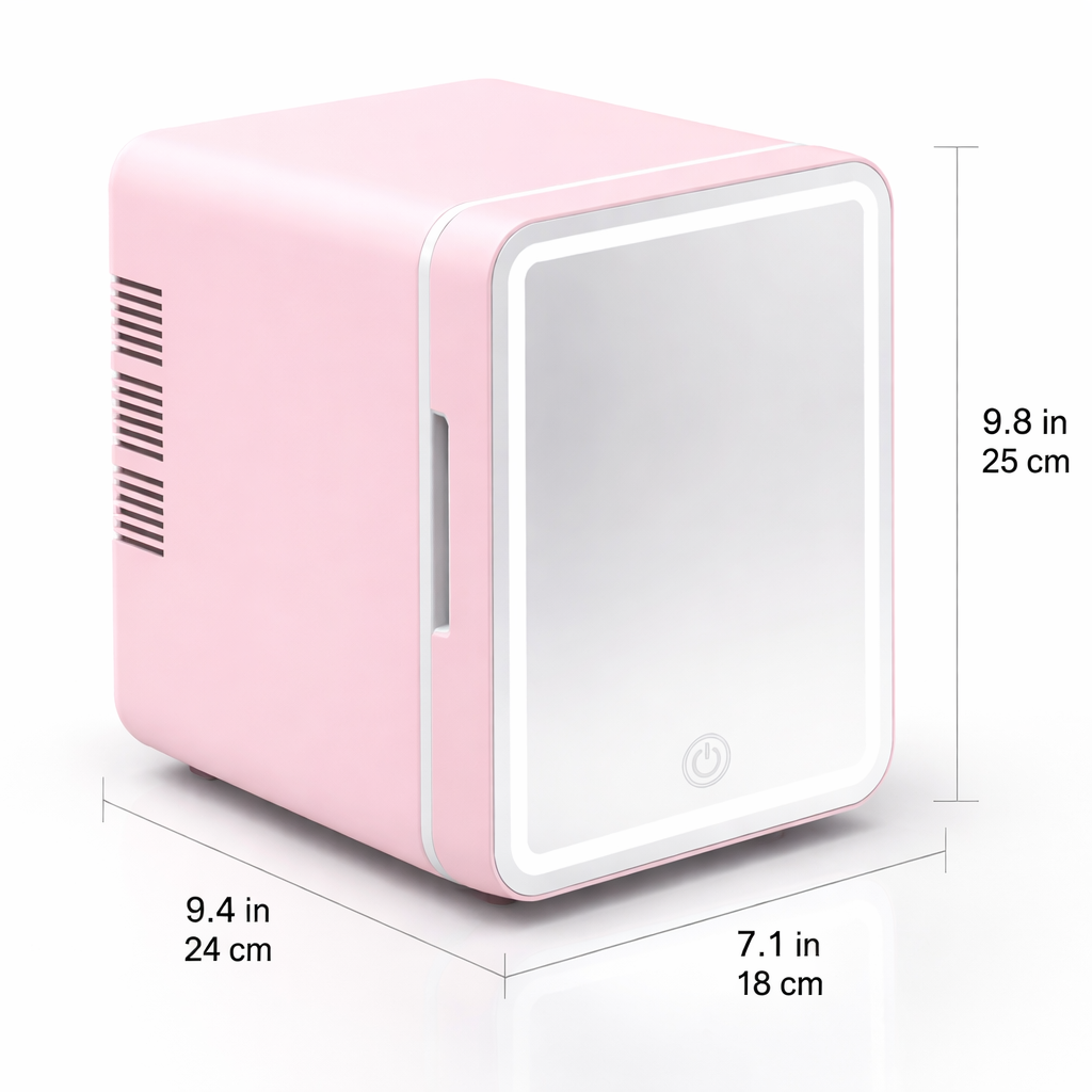 4L Mini Makeup Fridge with LED Mirror – Portable Cosmetic Storage Cooler for Home & Car