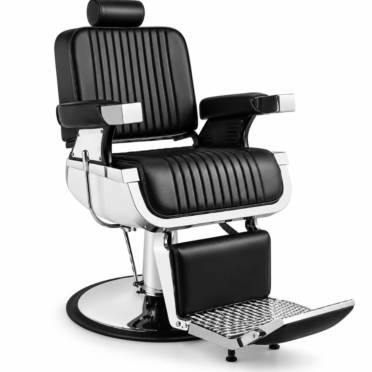 Professional Hydraulic Barber Chair – Black Reclining Salon Chair with Adjustable Headrest & Foldable Footrest