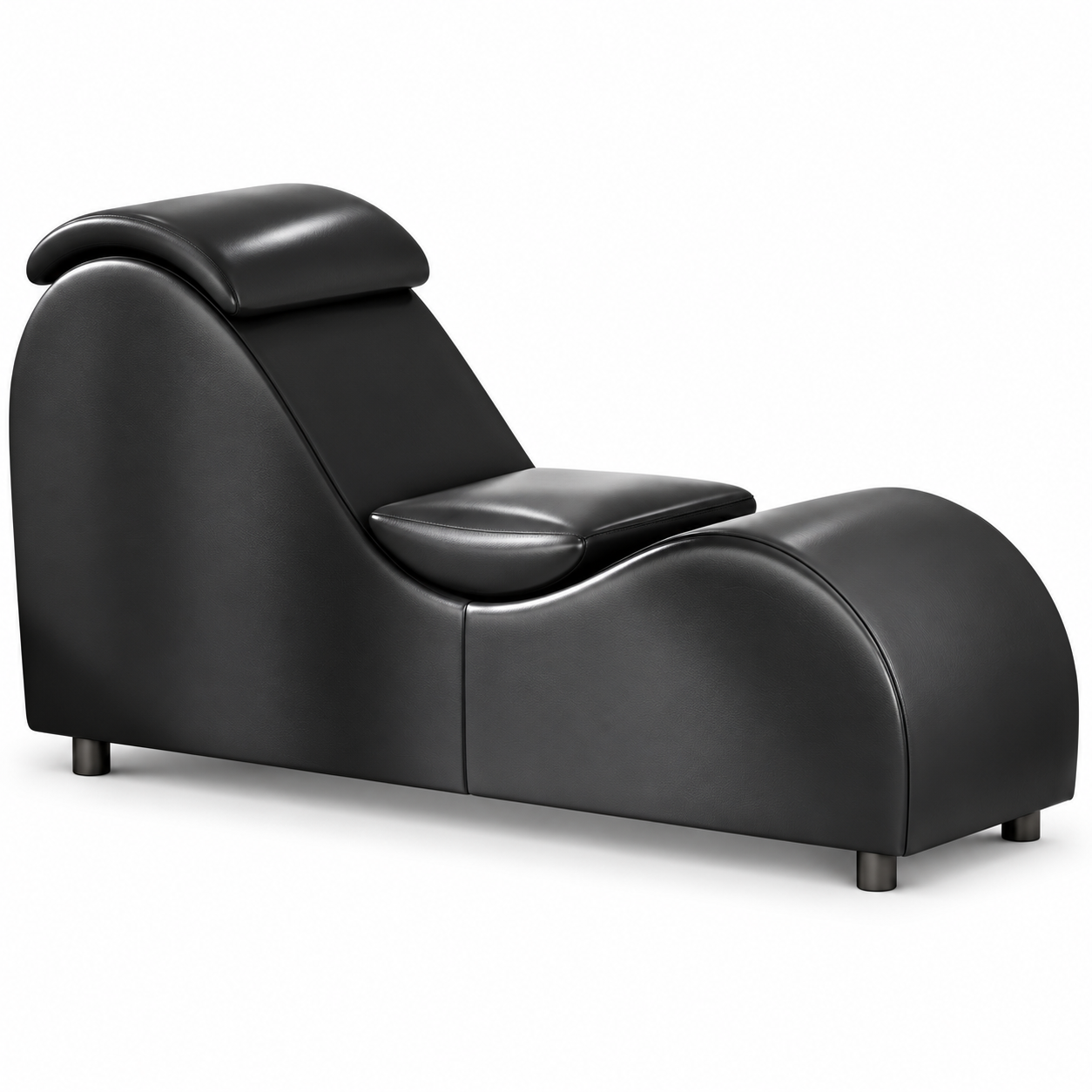 60-Inch Ergonomic Yoga Chaise Lounge – Curved Padded Stretching Chair with Faux Leather Upholstery, Black