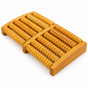 6-Row Wooden Foot Massage Roller with Rotating Reflexology Rollers