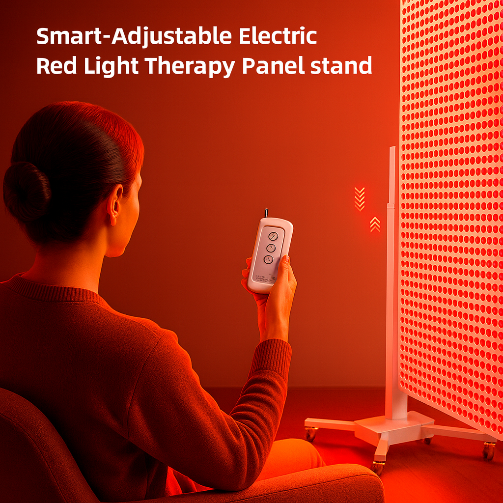 360° Adjustable Red Light Therapy Panel Stand with Remote Control – Electric Height Adjustable Full-Body LED Therapy (Horizontal & Vertical)